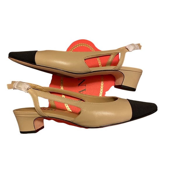 Vaneli Aliz Two-Tone Tan and Black Slingback Heels Size 7 - Picture 12 of 15